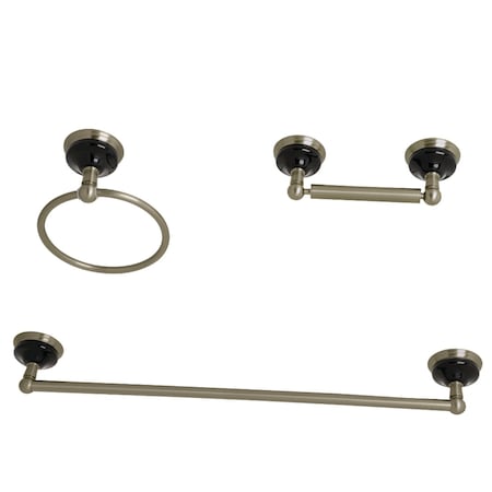 BAK911248BN Water Onyx 3-Piece Bathroom Accessory Set, Brushed Nickel